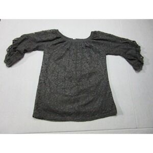Unknown Lace Tunic Blouse Womens L Black Excellent Boho Goth Sheer Bell Sleeve